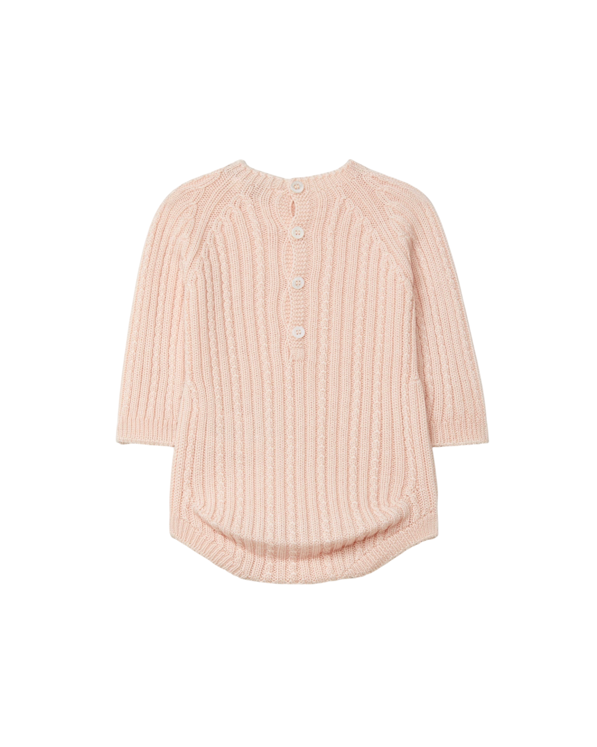 LilleLuxus Wedoble soft pink knitted wool baby romper with seamless Wholegarment design and back button closure