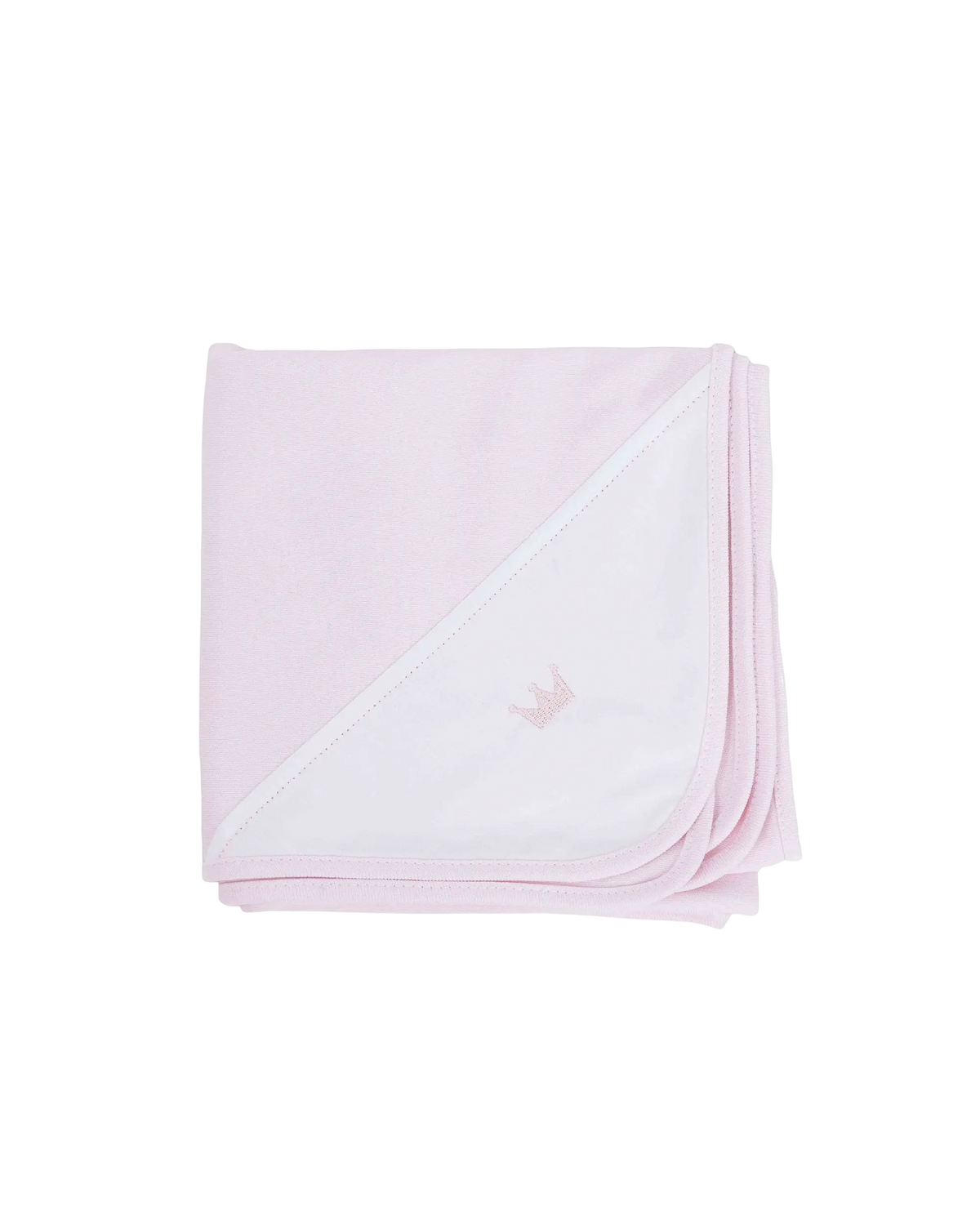 LilleLuxus Babygi Little Royals soft pink cotton baby blanket with white trim and embroidered crown detail