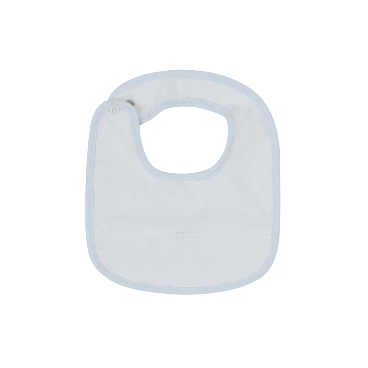 LilleLuxus Babygi baby bib in soft light blue interlock cotton with a simple snap button closure.