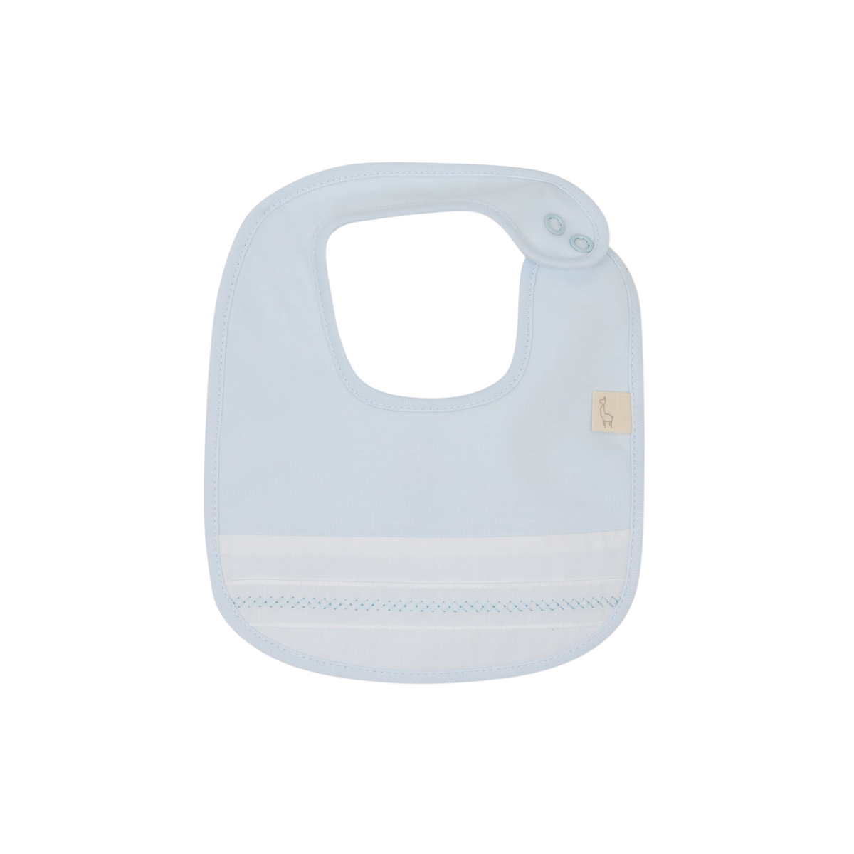 LilleLuxus Babygi blue interlock cotton baby bib with white stripe detail and snap button closure