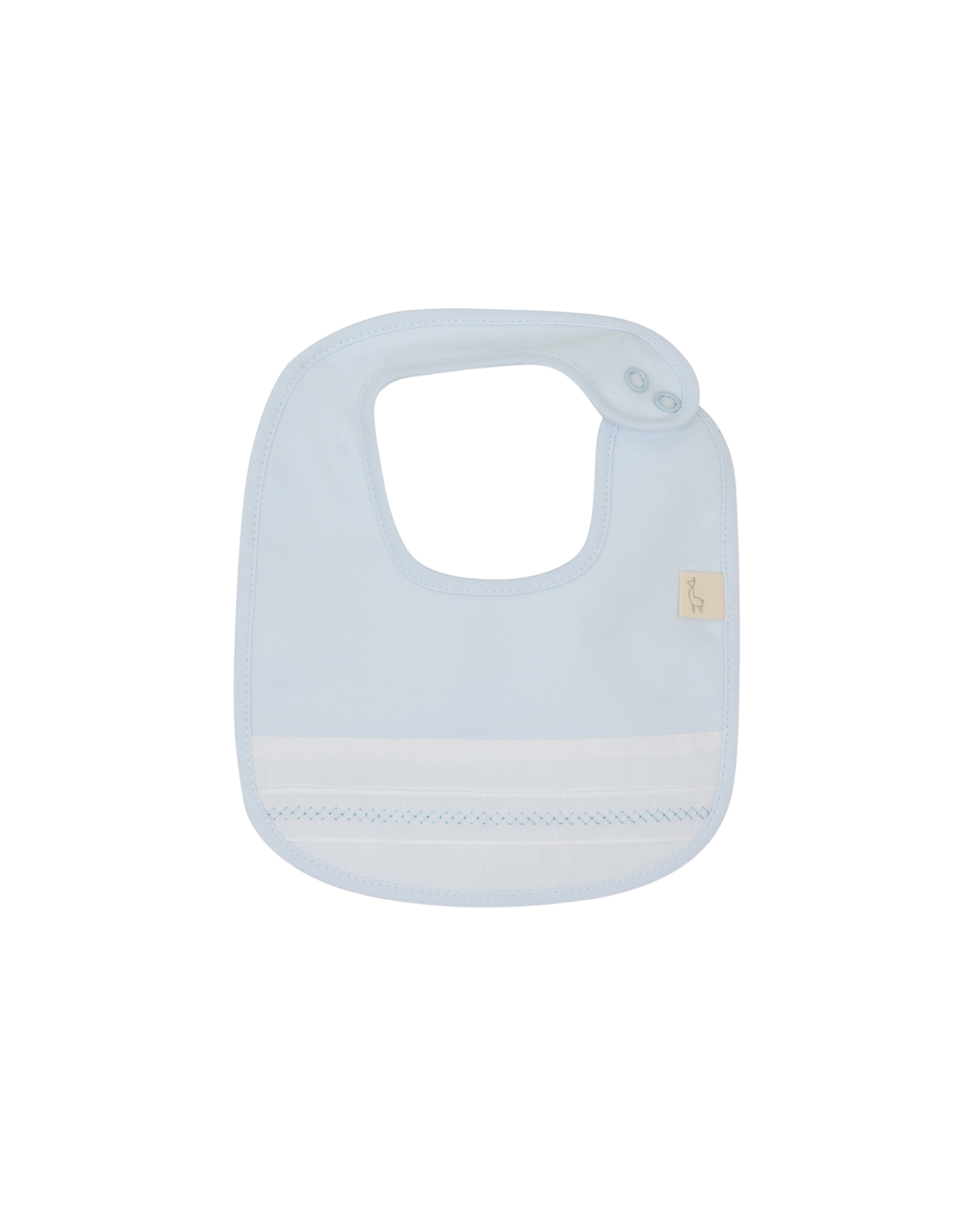LilleLuxus Babygi blue interlock cotton baby bib with white stripe detail and snap button closure
