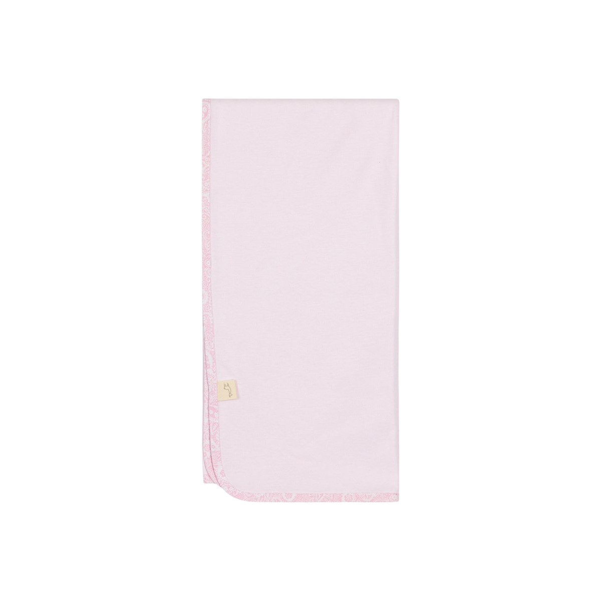 LilleLuxus Babygi Pixie Grove baby blanket in soft pink interlock cotton with delicate patterned trim