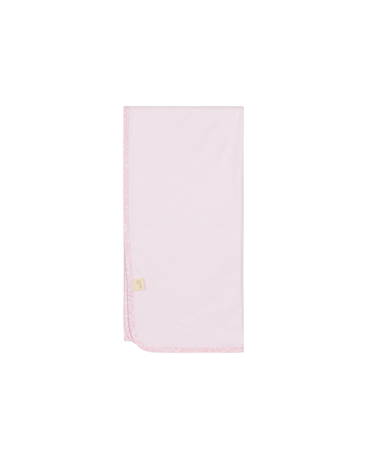 LilleLuxus Babygi Pixie Grove baby blanket in soft pink interlock cotton with delicate patterned trim