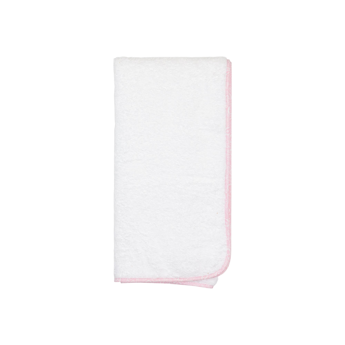LilleLuxus Babygi Pixie Grove soft white cotton terry baby bath towel with delicate pink trim