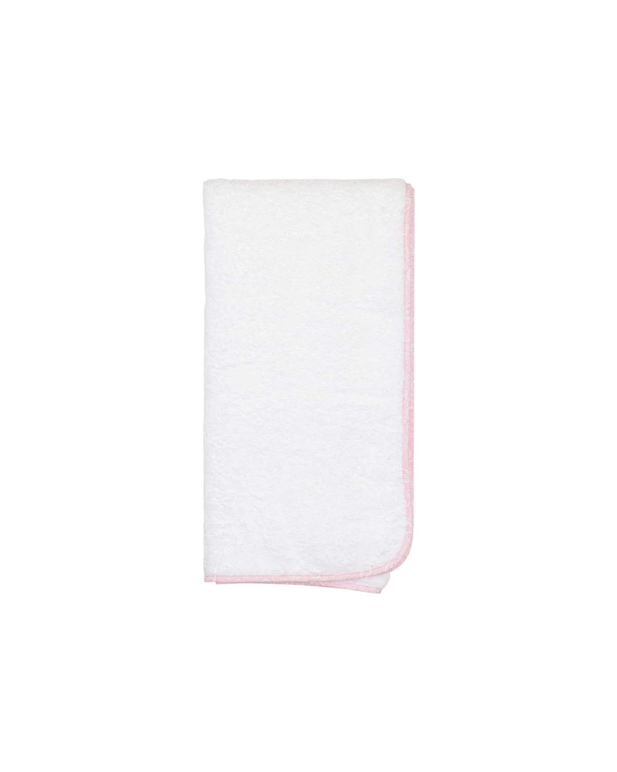 LilleLuxus Babygi Pixie Grove soft white cotton terry baby bath towel with delicate pink trim