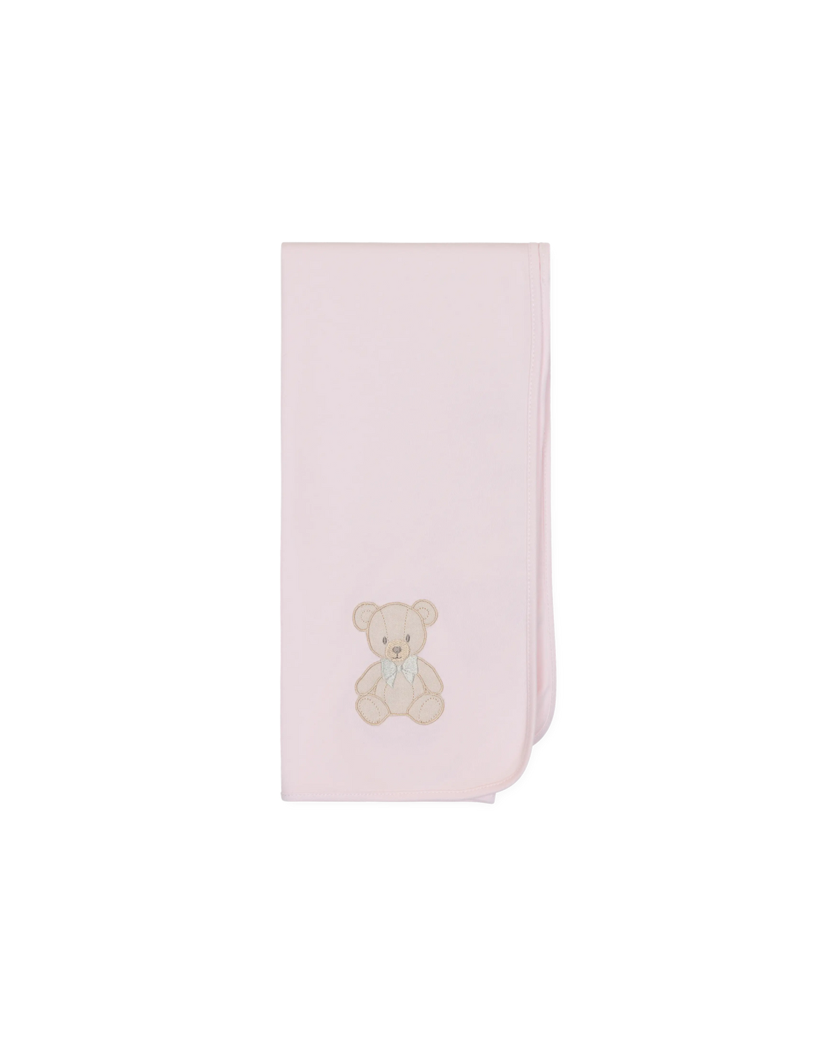LilleLuxus Babygi Teddy & Me soft pink cotton baby blanket with an embroidered teddy bear motif