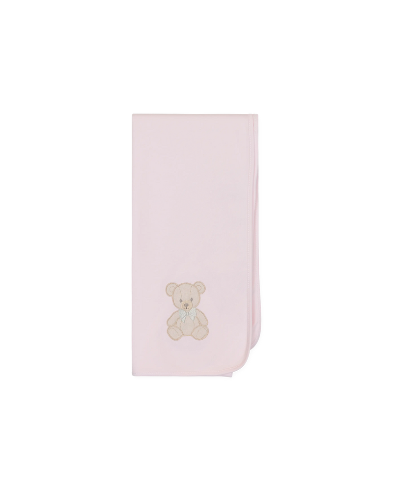 LilleLuxus Babygi Teddy & Me soft pink cotton baby blanket with an embroidered teddy bear motif