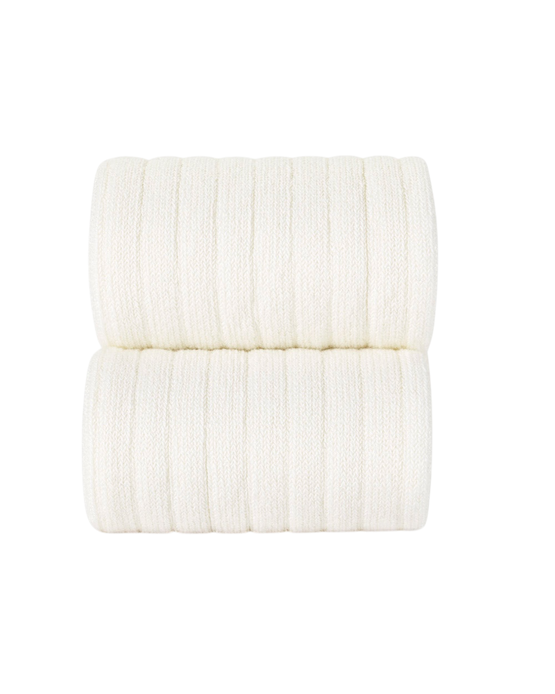 LilleLuxus Condor cream ribbed cotton tights with a soft, elastic texture for children.