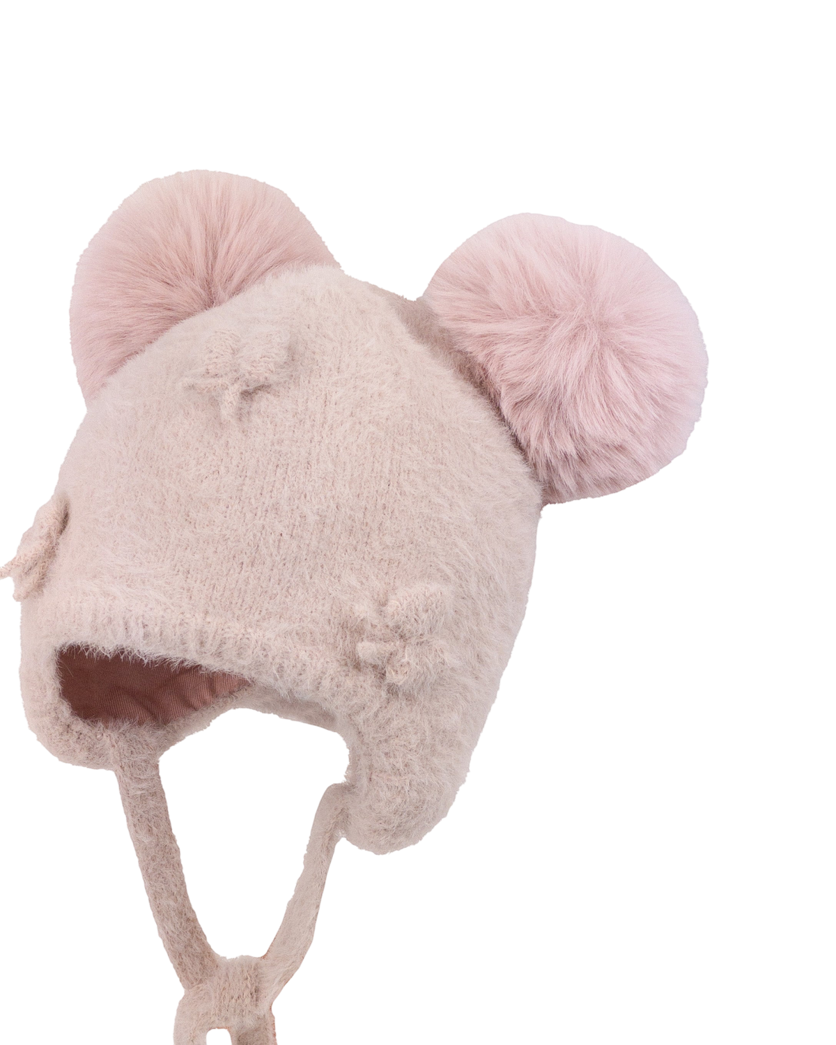 LilleLuxus Jamiks MERIDA dusty pink children's hat with faux fur pom-poms and soft wool-blend knit