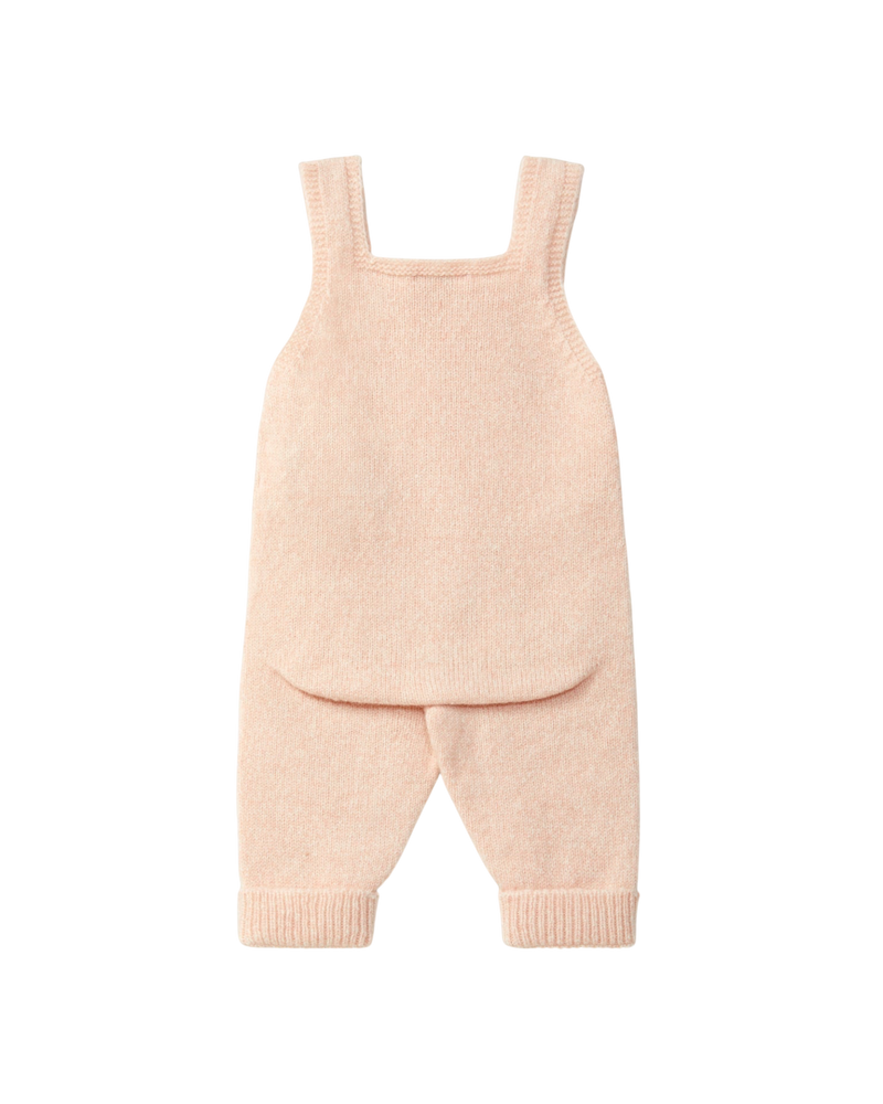 LilleLuxus Wedoble pink knitted wool baby dungarees with seamless design and adjustable straps