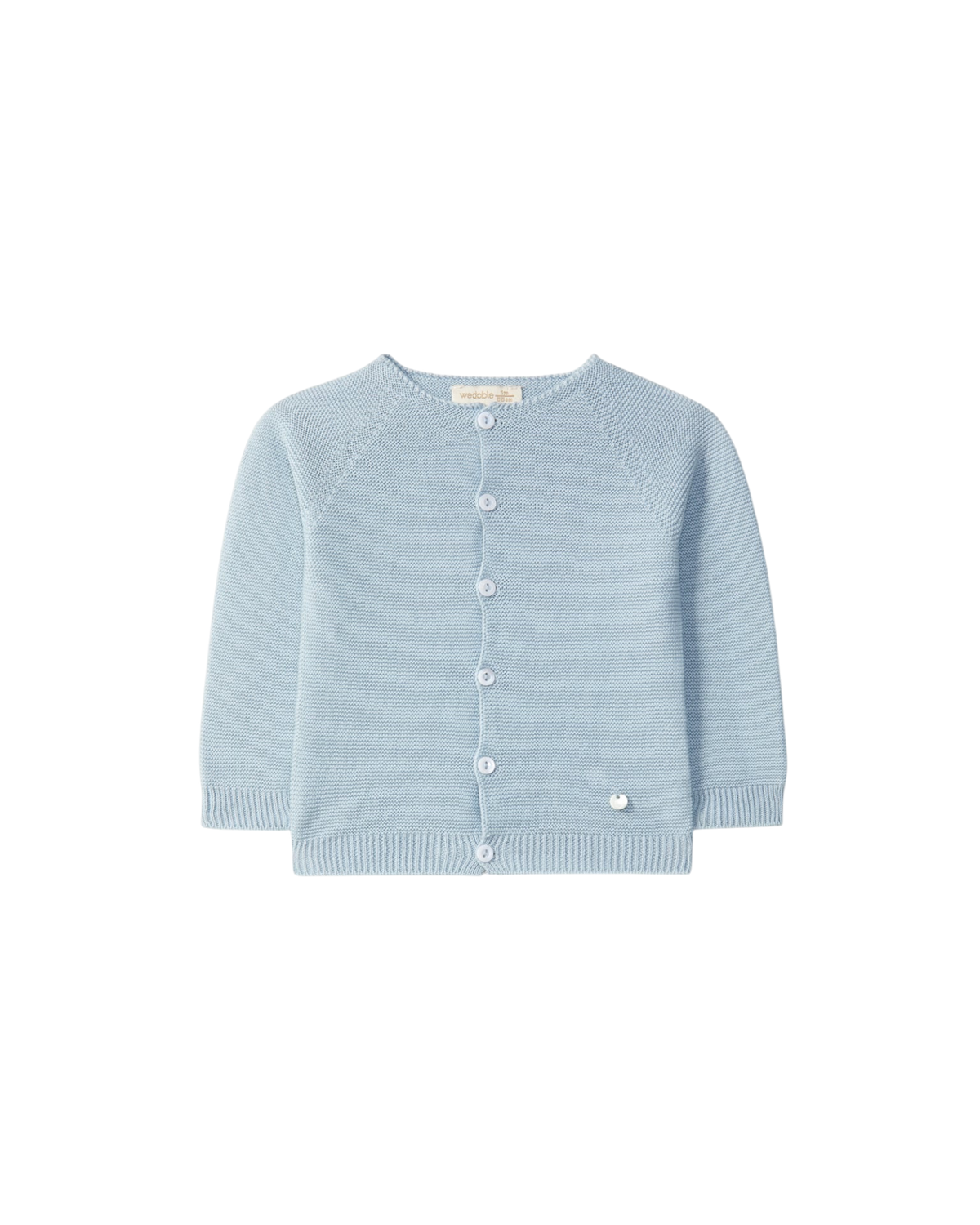 LilleLuxus Wedoble soft blue seamless merino wool baby cardigan with button front closure