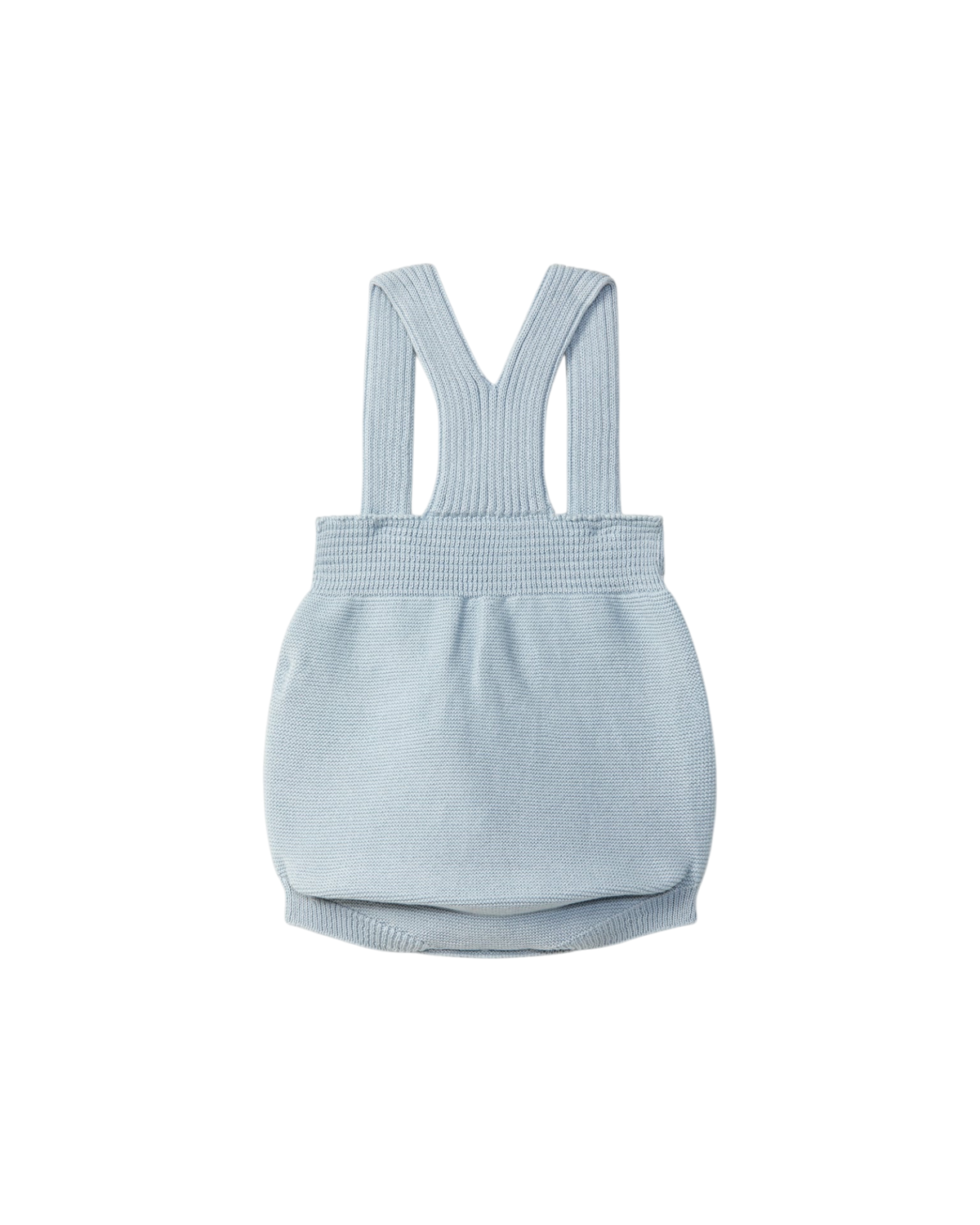 LilleLuxus Wedoble soft blue knitted merino wool baby romper with suspenders and seamless design