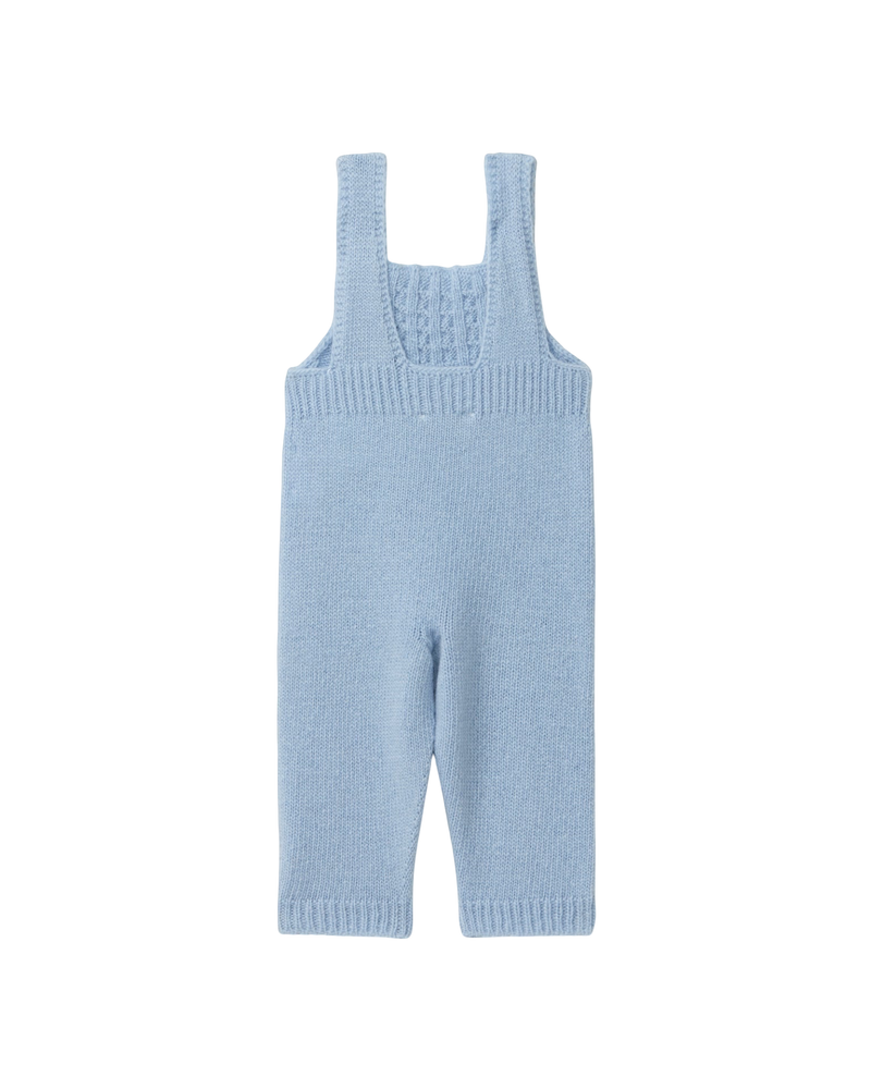 LilleLuxus Wedoble soft blue seamless knitted wool baby dungarees with adjustable straps