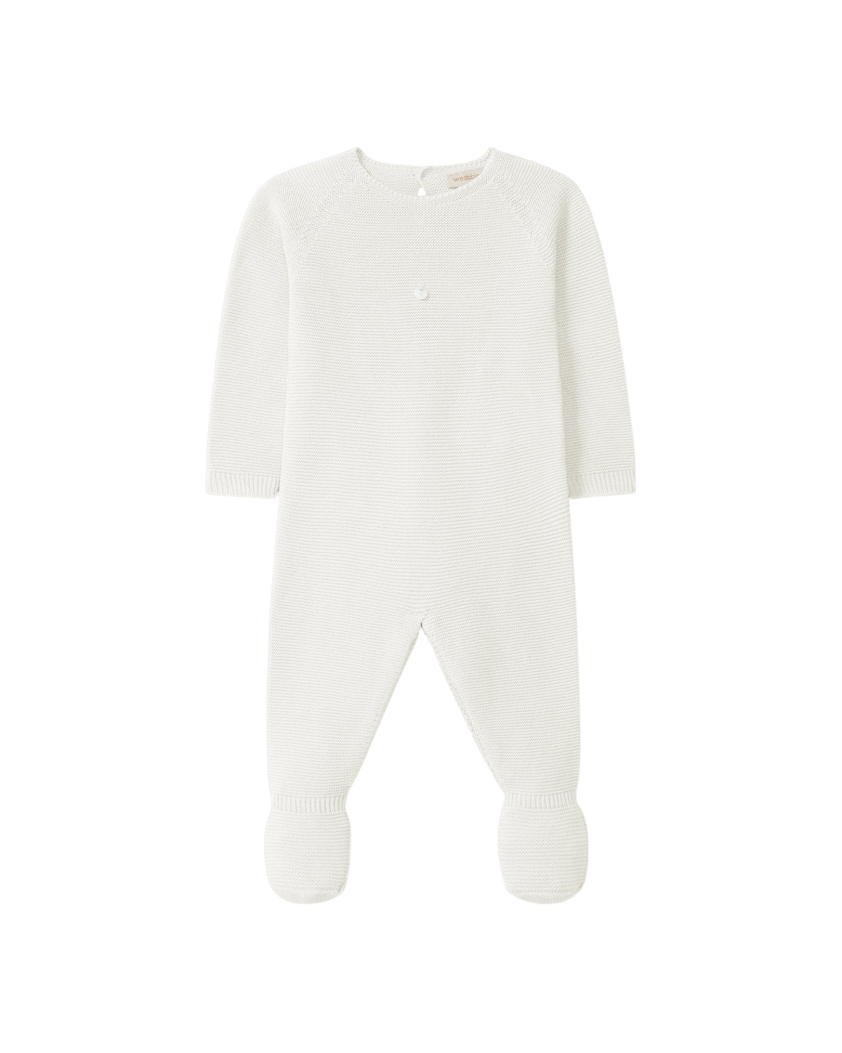 LilleLuxus Wedoble seamless pearl white merino wool baby footed romper with long sleeves and button detail
