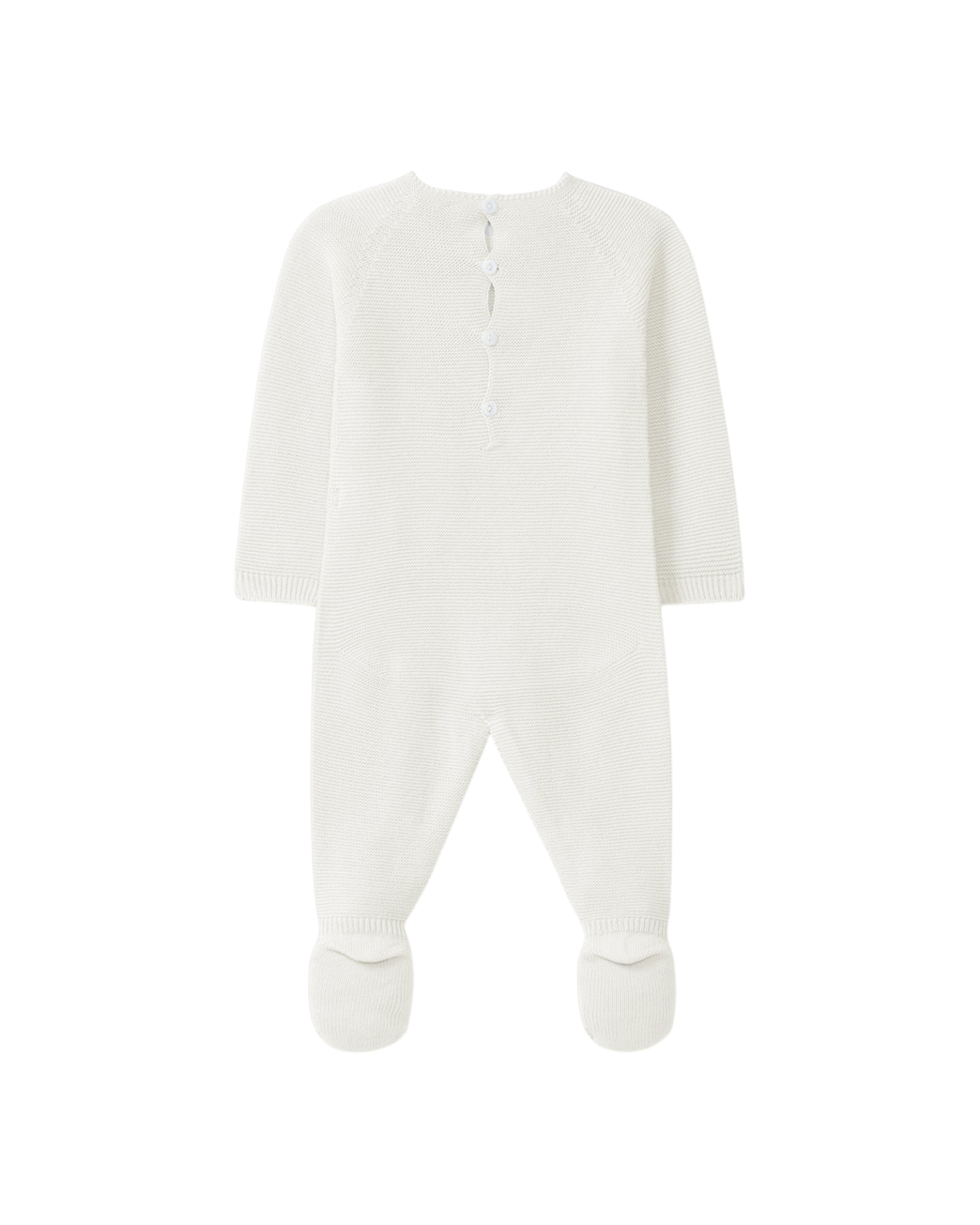LilleLuxus Wedoble seamless pearl white knitted merino wool baby footed romper with back button closure