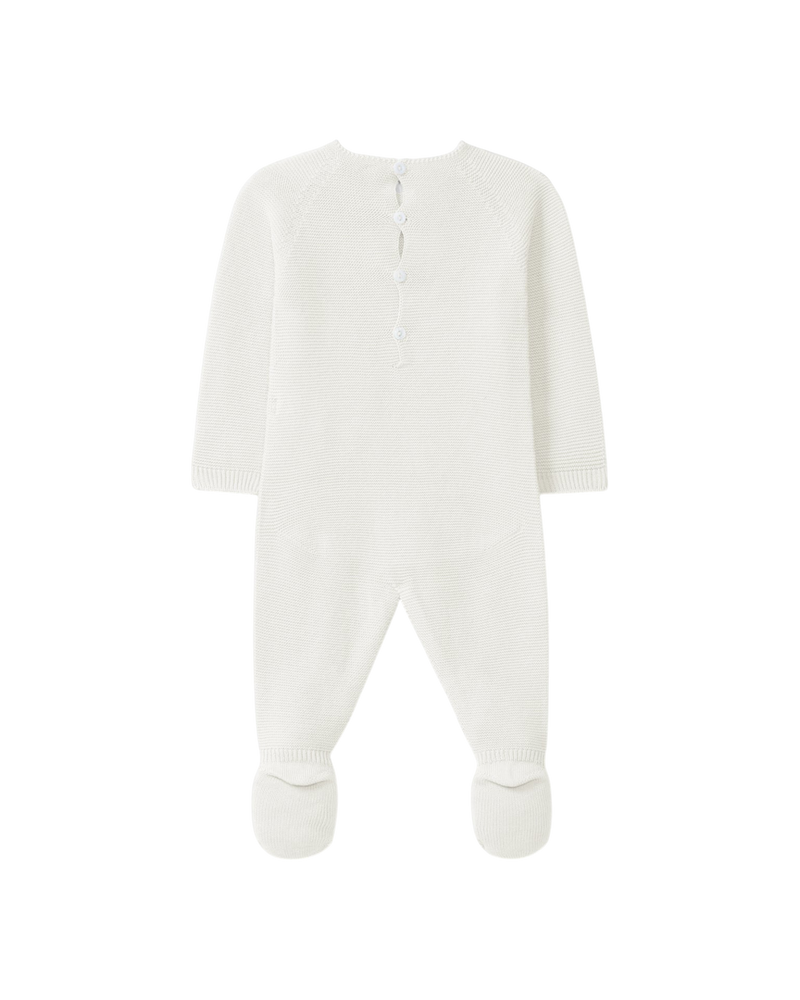LilleLuxus Wedoble seamless pearl white knitted merino wool baby footed romper with back button closure