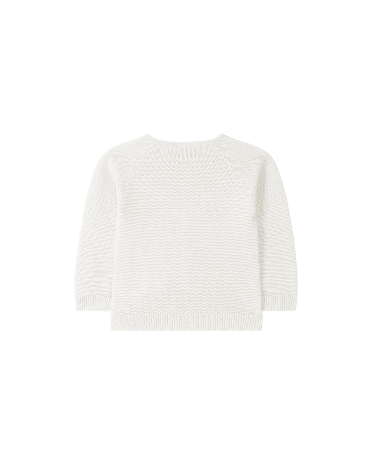 LilleLuxus Wedoble seamless pearl white merino wool baby cardigan, back view