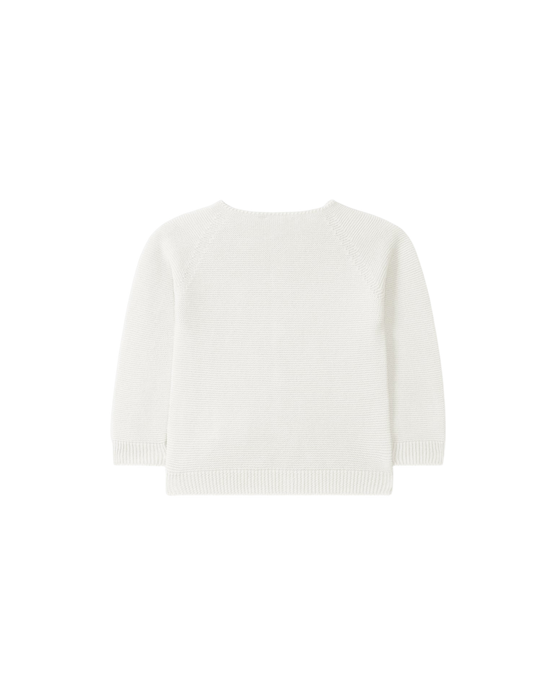 LilleLuxus Wedoble seamless pearl white merino wool baby cardigan, back view