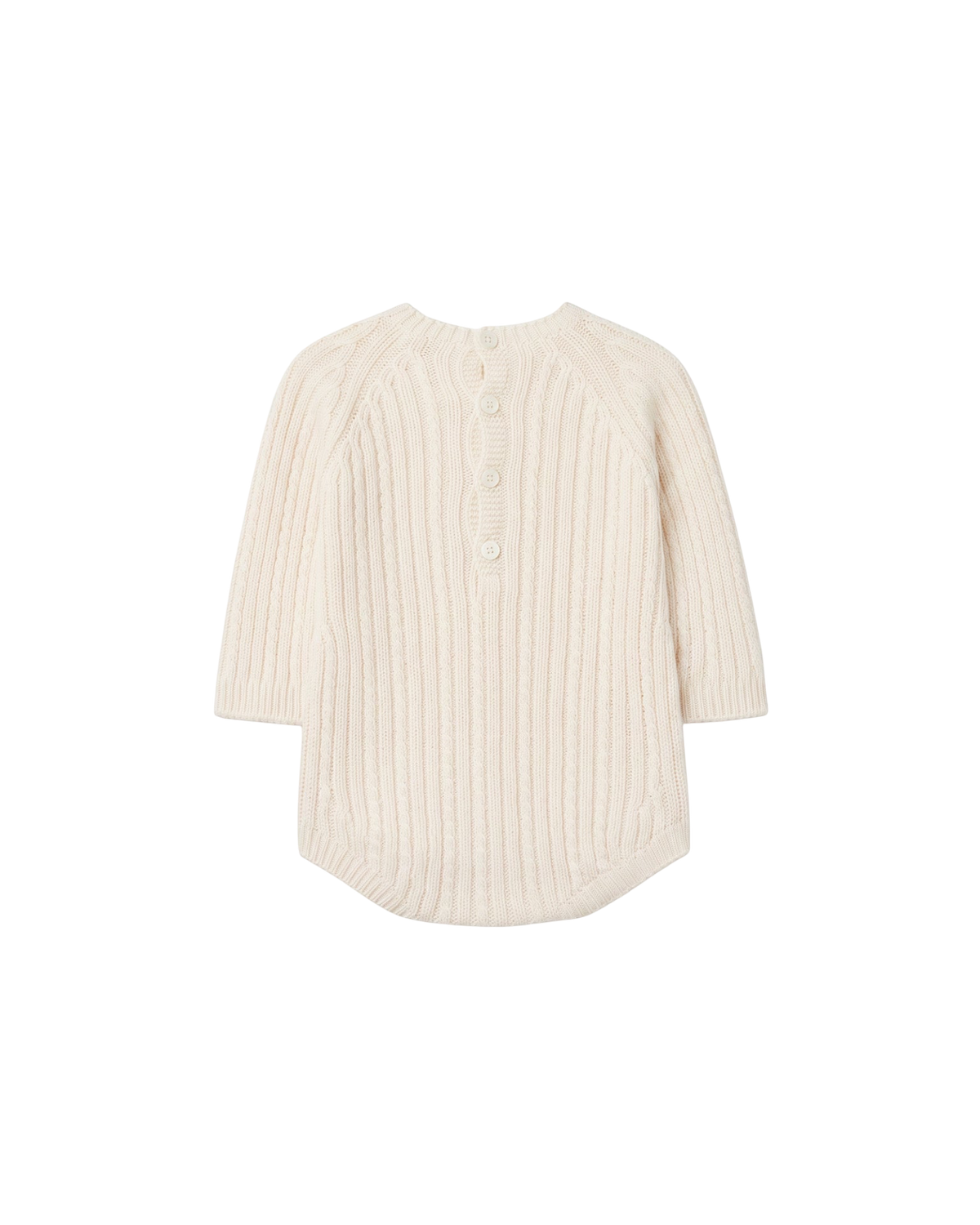 LilleLuxus Wedoble seamless pearl white knitted wool baby romper with long sleeves and back button closure