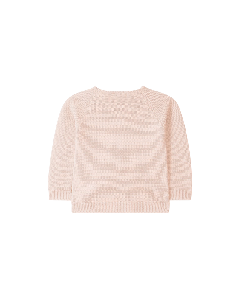 LilleLuxus Wedoble soft pink seamless baby cardigan in 100% merino wool, back view