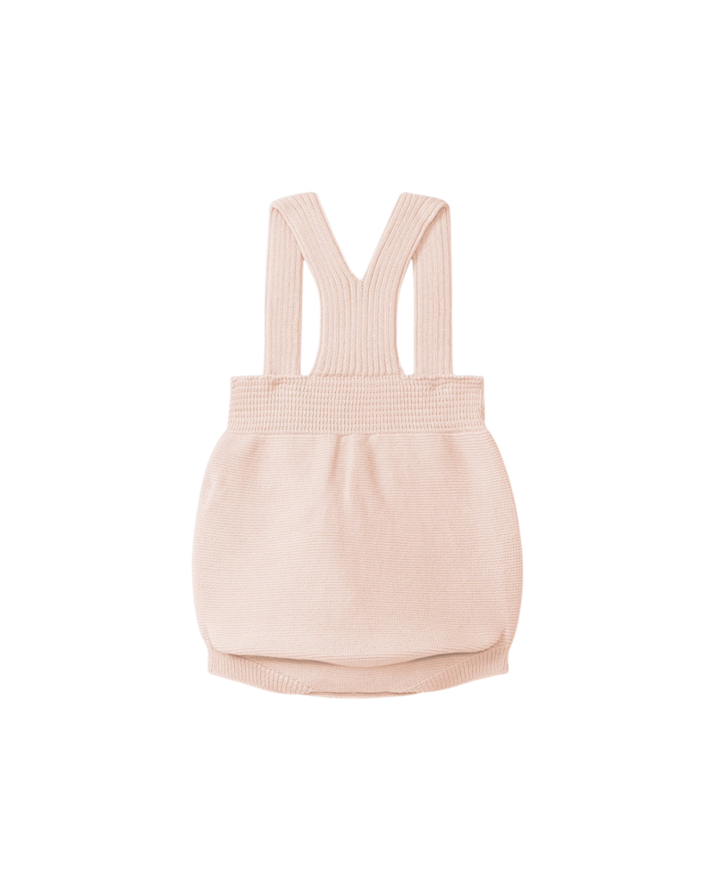 LilleLuxus Wedoble soft pink knitted merino wool baby romper with suspenders and seamless design
