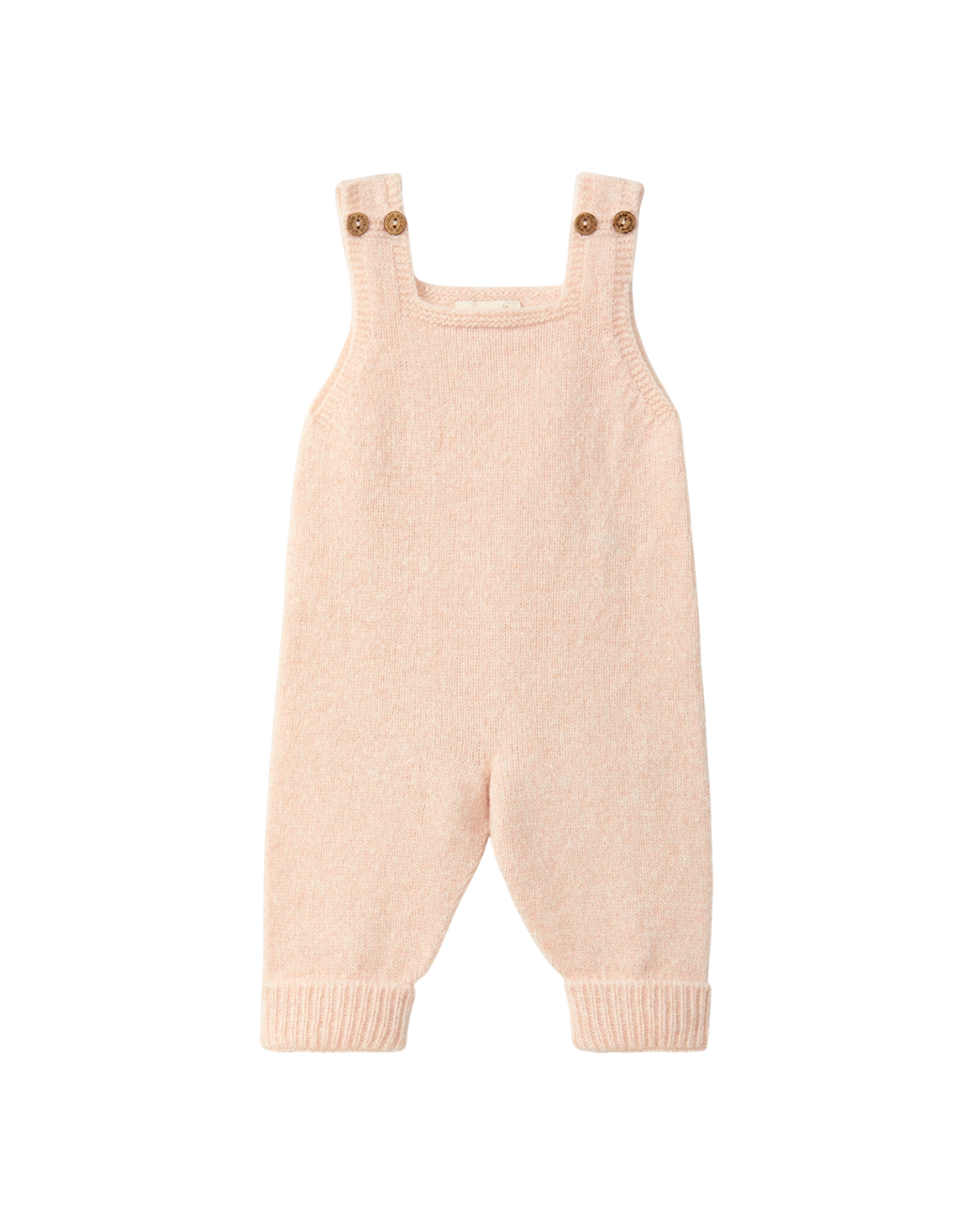 LilleLuxus Wedoble pink knitted wool baby dungarees with adjustable button straps and seamless design